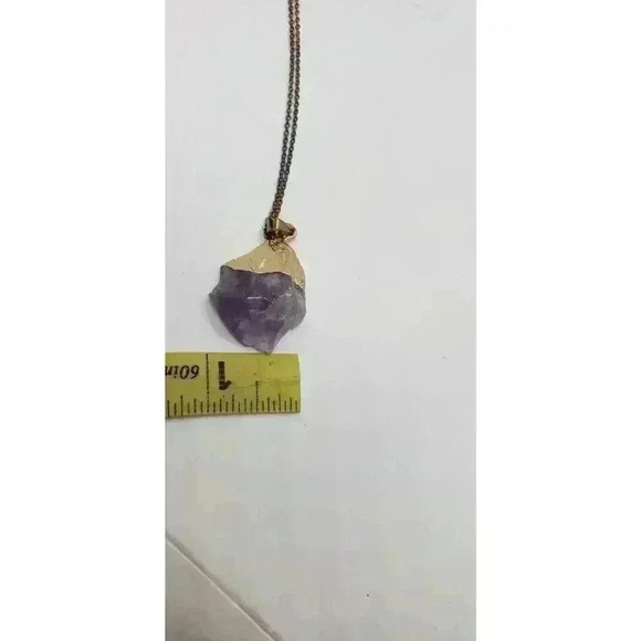 Genuine Amethyst Crystal Polished & Dipped In 14 Kt. Gold Pendant Necklace - Picture 13 of 13